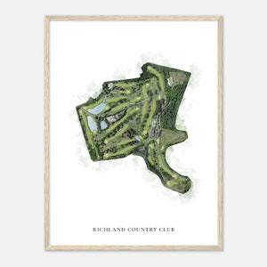 Richland Country Club, Tennessee - Mappa classica dell'acquerello / Regalo per golfisti, Arte da parete per il golf, Stampa poster di golf, Layout del campo