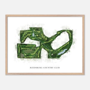 Reedsburg Country Club a Reedsburg, Wisconsin - Mappa classica ad acquerello / Regalo per golfisti, Arte murale per golf, Stampa poster per golf, Layout del campo