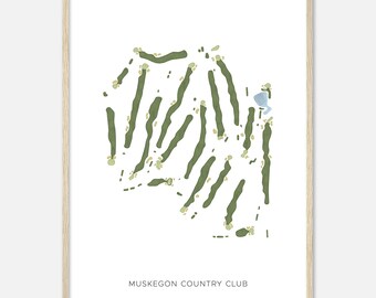Muskegon Country Club, Michigan - Modern Watercolor Map | Golfer Gift, Golf Wall Art, Golf Poster Print, Course Layout
