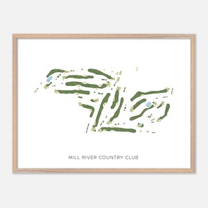 Mill River Country Club à Oyster Bay, New York - Carte aquarelle moderne | Cadeau golfeur, oeuvre d'art murale de golf, impression d'affiche de golf, aménagement du parcours