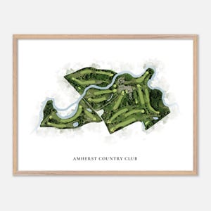 Amherst Country Club ad Amherst, New Hampshire - Mappa classica ad acquerello / Regalo per golfisti, Arte murale per golf, Stampa poster per golf, Layout del campo
