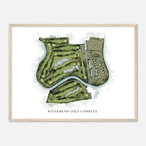Riverbend Golf Complex, Washington - Klassieke aquarelkaart | Golfer cadeau, golf kunst aan de muur, golf poster print, baanindeling