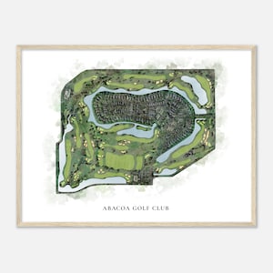 Abacoa Golf Club, Florida - Klassieke aquarelkaart | Golfer cadeau, golf kunst aan de muur, golf poster print, baanindeling