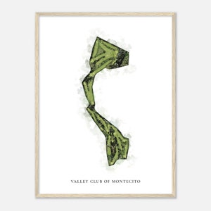 Valley Club van Montecito, Californië - Klassieke aquarelkaart | Golfer cadeau, golf kunst aan de muur, golf poster print, baanindeling