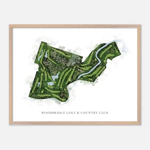 Woodbridge Golf & Country Club a Woodbridge, California - Mappa classica ad acquerello / Regalo per golfisti, Arte murale per golf, Stampa poster per golf