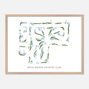 Boca Woods Country Club in Boca Raton, Florida: moderne aquarelkaart | Golfcadeau, golfmuurkunst, golfposterprint, baanindeling