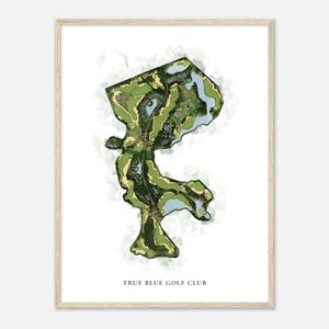 True Blue Golf Club, South Carolina - klassische Aquarell Landkarte | Golfer Geschenk, Golf Wandkunst, Golf Poster Druck, Platz Layout