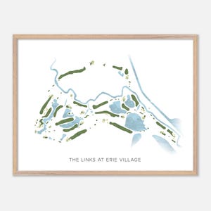 The Links at Erie Village à East Syracuse, New York - Carte aquarelle moderne | Cadeau golfeur, oeuvre d'art murale de golf, impression d'affiche de golf, aménagement du parcours