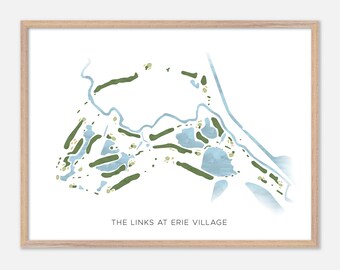 The Links at Erie Village in East Syracuse, New York - Modern Watercolor Map | Golfer Gift, Golf Wall Art, Golf Poster Print, Course Layout