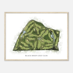 Black Sheep Golf Club, Illinois - Klassische Aquarell Landkarte | Golfer Geschenk, Golf Wandkunst, Golf Poster Druck, Platz Layout