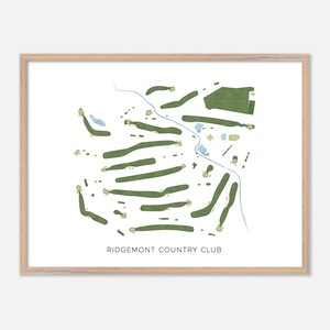 Ridgemont Country Club a Rochester, New York - Mappa moderna ad acquerello / Regalo per golfisti, Arte murale per golf, Stampa poster per golf, Layout del campo