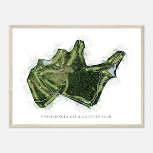 Stonehenge Golf & Country Club, Virginia - Mappa classica ad acquerello / Regalo per golfisti, Arte da parete per golf, Stampa poster di golf, Layout del campo