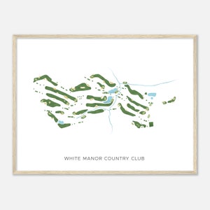 White Manor Country Club, Pennsylvania - moderne aquarelkaart | Golfer cadeau, golf kunst aan de muur, golf poster print, baanindeling