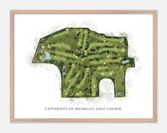 University Of Michigan Golf Course, Michigan - Classic Watercolor Map | Golfer Gift, Golf Wall Art, Golf Poster Print, Course Layout
