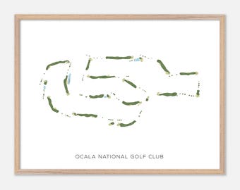 May include: A printable map of the Ocala National Golf Club, showing the layout of the golf course with green and blue lines on a white background.