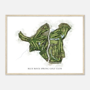 Blue Rock Spring Golf Club, Californie - Carte aquarelle classique | Cadeau golfeur, oeuvre d'art murale de golf, impression d'affiche de golf, aménagement du parcours