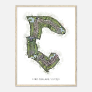 Parcours de golf d'Echo Mesa, Arizona - Carte aquarelle classique | Cadeau golfeur, oeuvre d'art murale de golf, impression d'affiche de golf, aménagement du parcours