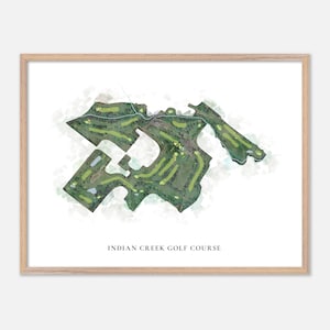 Indian Creek-golfbaan in Hood River, Oregon: klassieke aquarelkaart | Golfcadeau, golfmuurkunst, golfposterprint, baanindeling
