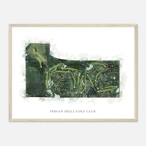 Indian Hills Golf Club, Minnesota - Klassieke aquarelkaart | Golfer cadeau, golf kunst aan de muur, golf poster print, baanindeling