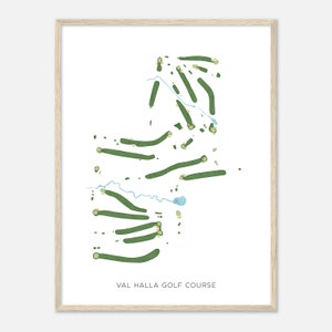 Golfbaan Val Halla, Maine - Moderne aquarelkaart | Golfer cadeau, golf kunst aan de muur, golf poster print, baanindeling