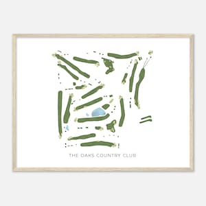 The Oaks Country Club, Oklahoma - Mappa acquerello moderna / Regalo per golfisti, Arte da parete per il golf, Stampa poster di golf, Layout del campo
