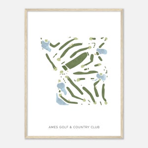 Ames Golf & Country Club, Iowa - Modern Watercolor Map | Golfer Gift, Golf Wall Art, Golf Poster Print, Course Layout