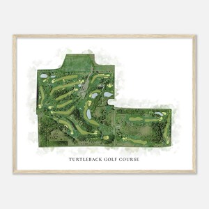 Parcours de golf Turtleback, Wisconsin - Carte aquarelle classique | Cadeau golfeur, oeuvre d'art murale de golf, impression d'affiche de golf, aménagement du parcours