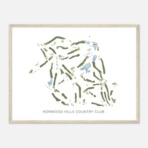 Norwood Hills Country Club, Missouri - Mappa acquerello moderna / Regalo per golfista, Arte da parete per golf, Stampa poster di golf, Layout del campo