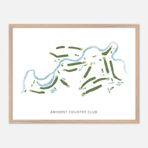 Amherst Country Club ad Amherst, New Hampshire - Mappa moderna ad acquerello / Regalo per golfisti, Arte murale per golf, Stampa poster per golf, Layout del campo