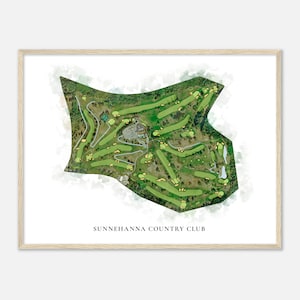 Sunnehanna Country Club, Pennsylvania - Klassische Aquarell Landkarte | Golfer Geschenk, Golf Wandkunst, Golf Poster Druck, Platz Layout