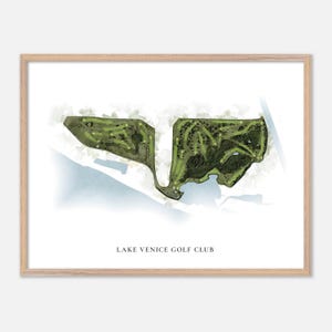 Golfclub Lake Venice in Venice, Florida: klassieke aquarelkaart | Golfcadeau, golfmuurkunst, golfposterprint, baanindeling
