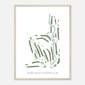 Shady Valley Country Club, Texas - moderne aquarelkaart | Golfer cadeau, golf kunst aan de muur, golf poster print, baanindeling