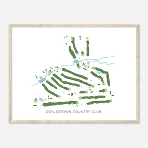 Doylestown Country Club, Pennsylvania - Mappa acquerello moderna / Regalo per golfisti, Arte da parete per golf, Stampa poster di golf, Layout del campo