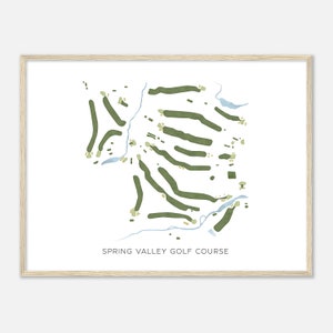 Spring Valley Golf Course, Iowa - Moderne aquarelkaart | Golfer cadeau, golf kunst aan de muur, golf poster print, baanindeling