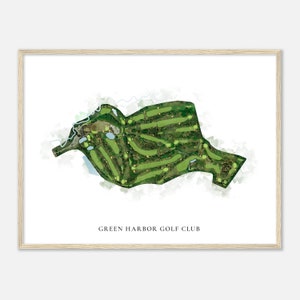 Green Harbor Golf Club, Massachusetts - Mapa clásico de acuarela / Regalo de golfista, Arte de pared de golf, Impresión de carteles de golf, Diseño del campo