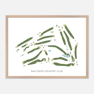 San Diego Country Club a Chula Vista, California - Mappa moderna ad acquerello / Regalo per golfisti, Arte murale per golf, Stampa poster per golf, Layout del campo