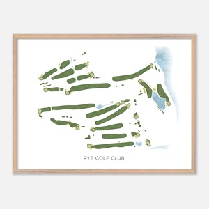 Rye Golf Club à Rye, New York - Carte aquarelle moderne | Cadeau golfeur, oeuvre d'art murale de golf, impression d'affiche de golf, aménagement du parcours