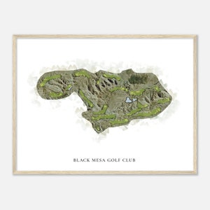 Black Mesa Golf Club, Nouveau-Mexique - Carte aquarelle classique | Cadeau golfeur, oeuvre d'art murale de golf, impression d'affiche de golf, aménagement du parcours