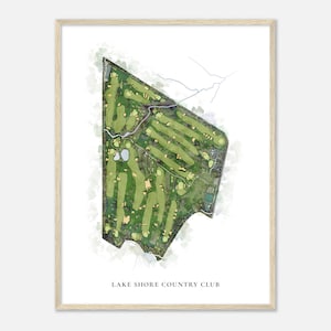 Lake Shore Country Club, Illinois - Mappa classica dell'acquerello / Regalo per golfisti, Arte da parete per il golf, Stampa poster di golf, Layout del campo