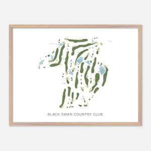Black Swan Country Club a Georgetown, Massachusetts - Mappa moderna ad acquerello / Regalo per golfisti, Arte murale per golf, Stampa poster per golf, Layout del campo