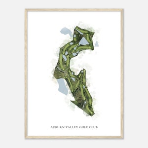 Auburn Valley Golf Club, Californië - Klassieke aquarelkaart | Golfer cadeau, golf kunst aan de muur, golf poster print, baanindeling