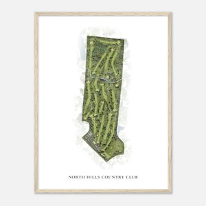 North Hills Country Club, Wisconsin - Mappa classica ad acquerello / Regalo per golfisti, Arte da parete per golf, Stampa poster di golf, Layout del campo
