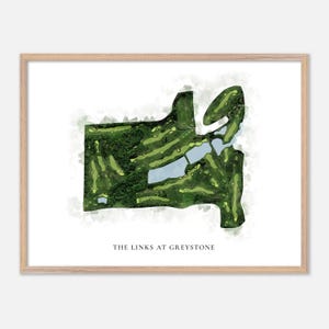 The Links at Greystone à Walworth, New York - Carte aquarelle classique | Cadeau golfeur, oeuvre d'art murale de golf, impression d'affiche de golf, aménagement du parcours