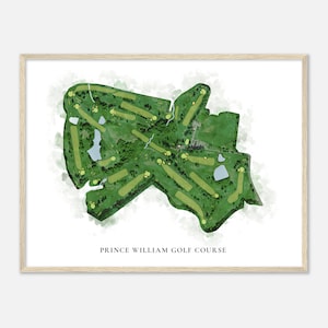 Prince William Golf Course, Virginia - Klassieke aquarelkaart | Golfer cadeau, golf kunst aan de muur, golf poster print, baanindeling