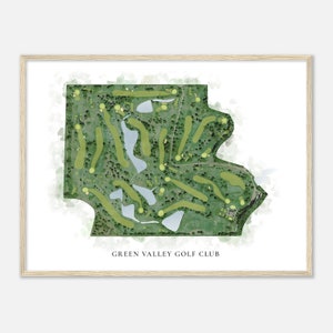Green Valley Golf Club, Iowa - Klassieke aquarelkaart | Golfer cadeau, golf kunst aan de muur, golf poster print, baanindeling