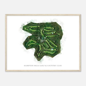 Hampton Hills Golf & Country Club, New York - Mappa classica dell'acquerello / Regalo per golfisti, Arte da parete per il golf, Stampa di poster di golf, Layout del campo
