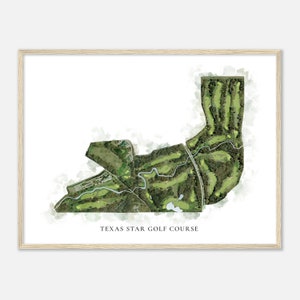 Texas Star Golf Course, Texas - Klassieke aquarelkaart | Golfer cadeau, golf kunst aan de muur, golf poster print, baanindeling