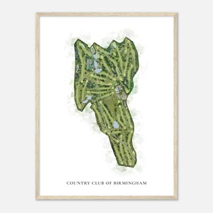 Country Club van Birmingham, Alabama - Klassieke aquarelkaart | Golfer cadeau, golf kunst aan de muur, golf poster print, baanindeling