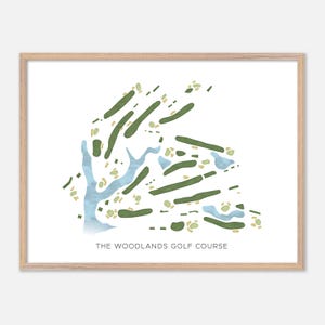 O campo de golfe Woodlands em Hampton, Virgínia - Mapa moderno em aquarela | Presente para golfistas, Arte de parede de golfe, Impressão de pôster de golfe, Layout do campo