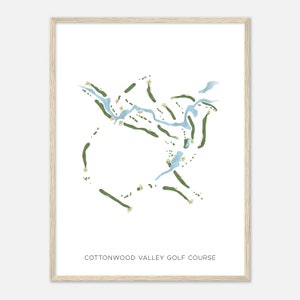 Cottonwood Valley Golf Course, Texas - Moderne aquarelkaart | Golfer cadeau, golf kunst aan de muur, golf poster print, baanindeling